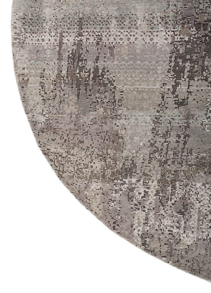 entropy grey and black wool and bamboo silk hand knotted Rug - Corner