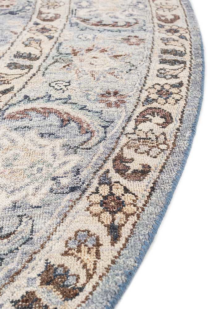 someplace in time blue afghan wool hand knotted Rug - Corner
