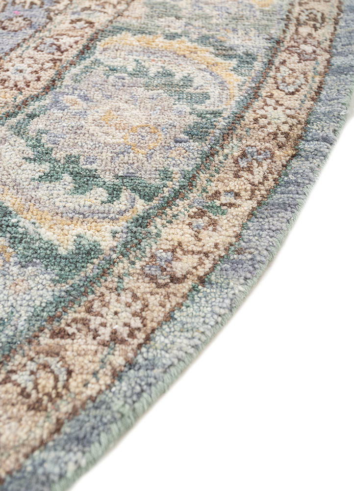 someplace in time blue afghan wool hand knotted Rug - Corner