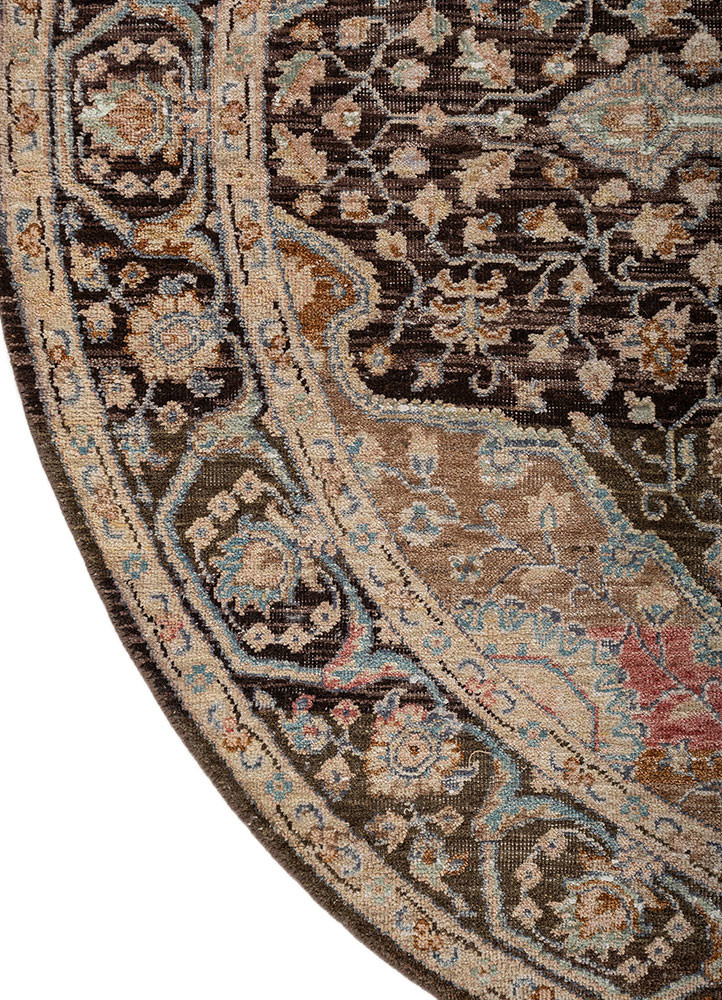 someplace in time beige and brown afghan wool hand knotted Rug - Corner