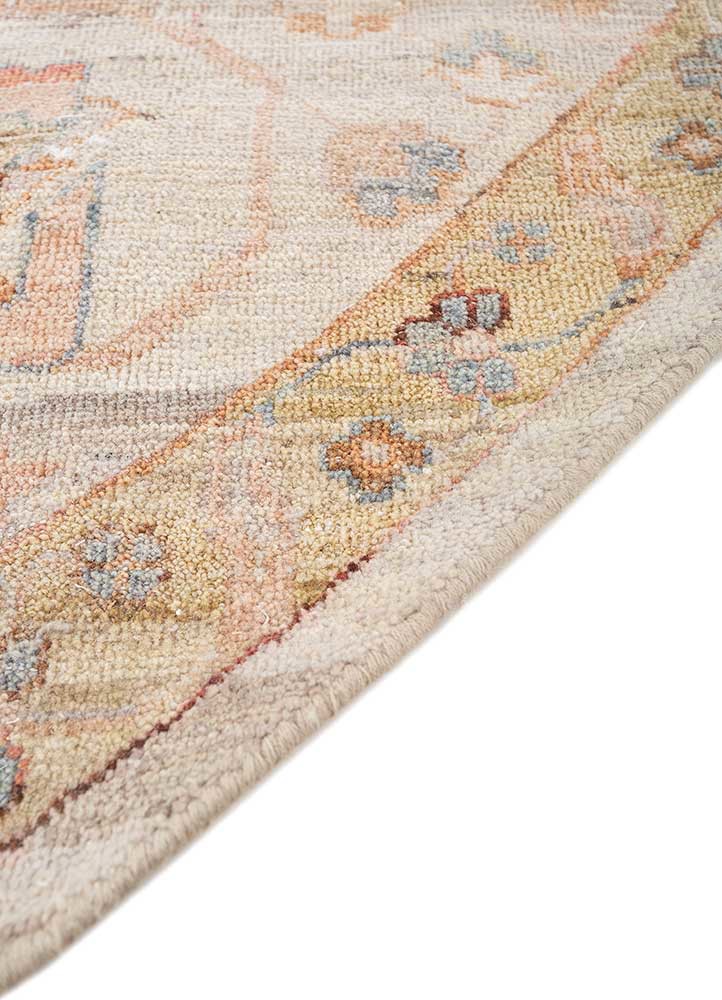 someplace in time ivory afghan wool hand knotted Rug - Corner