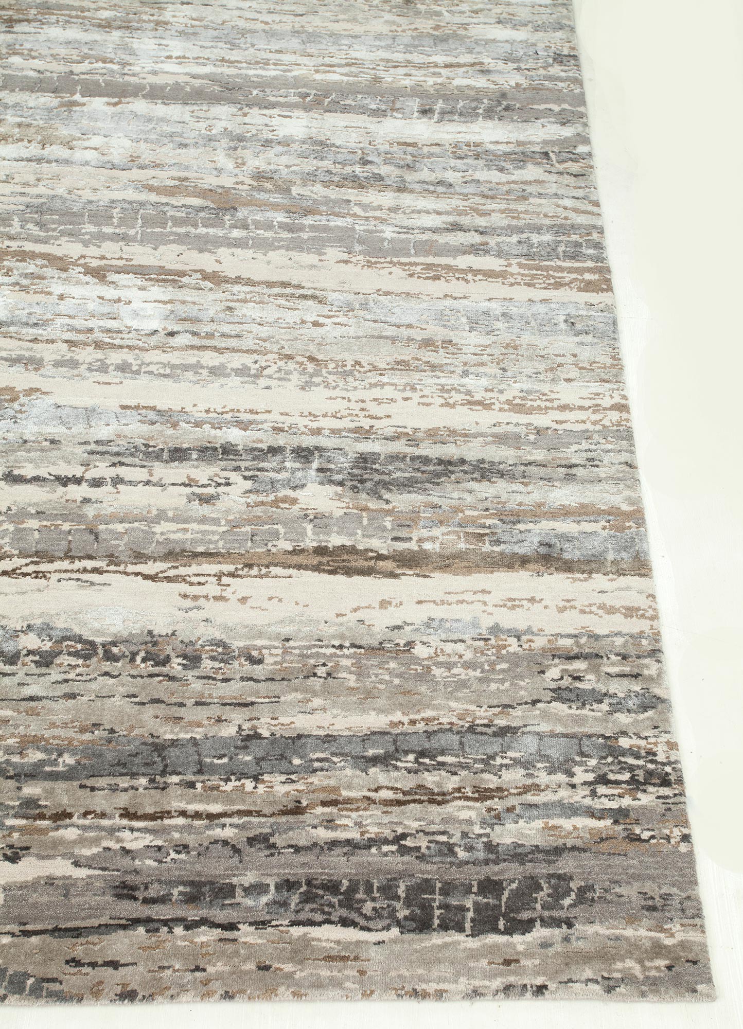 chaos theory by kavi ivory wool and bamboo silk hand knotted Rug - Corner