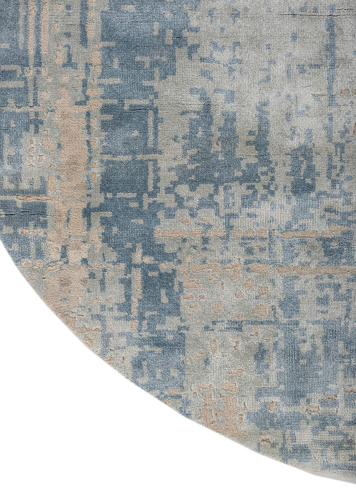 chaos theory by kavi grey and black wool and bamboo silk hand knotted Rug - Corner