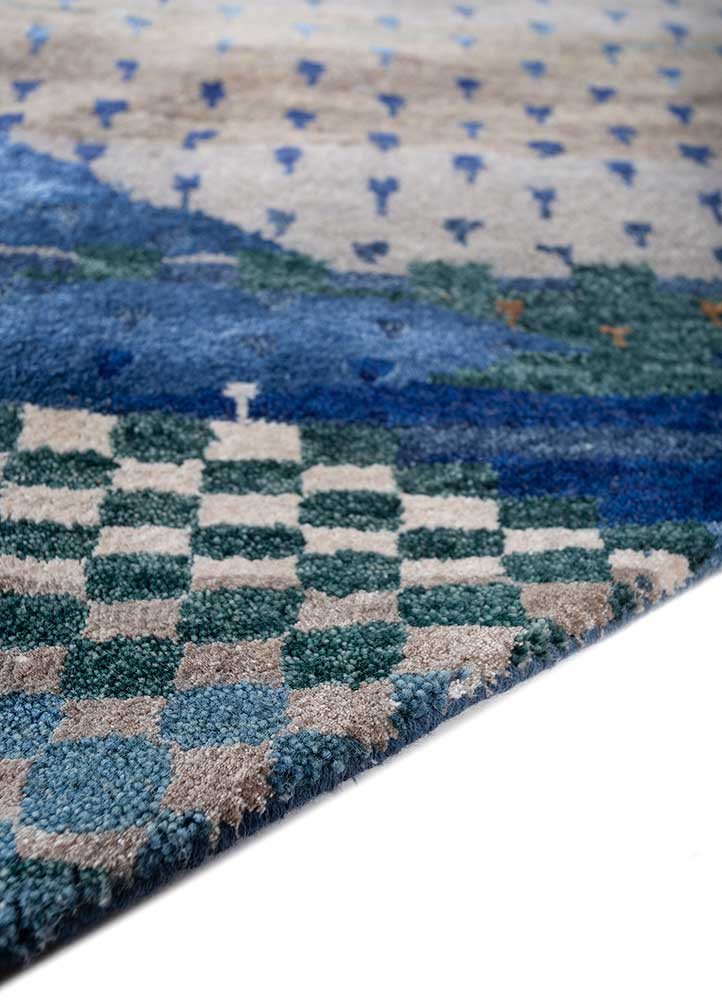 manchaha blue wool and bamboo silk hand knotted Rug - Corner