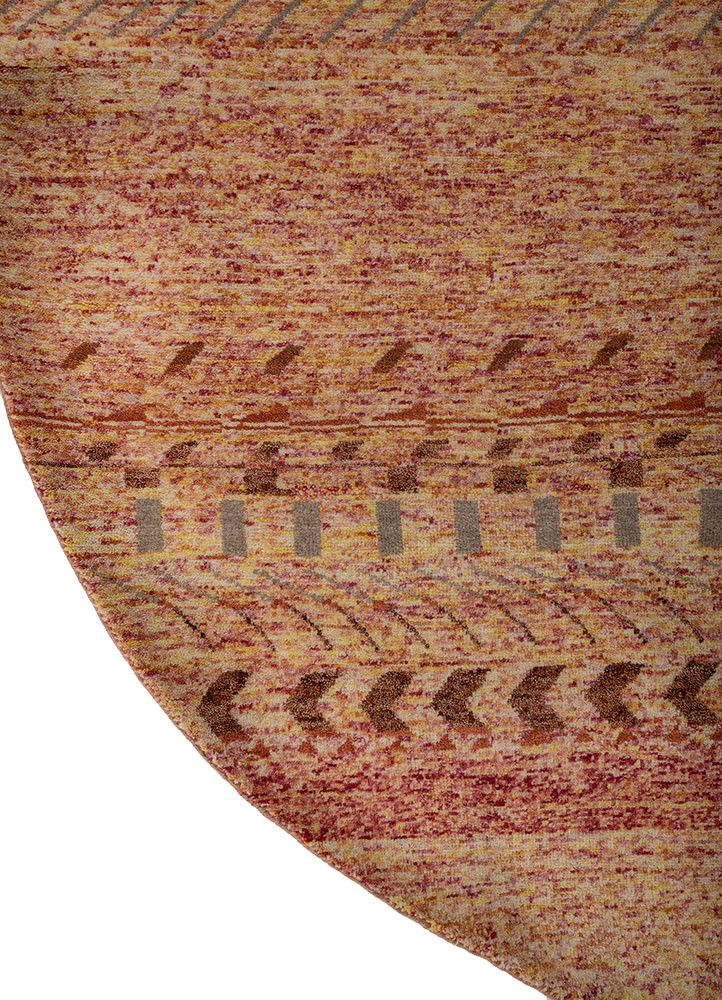 manchaha red and orange wool and bamboo silk hand knotted Rug - Corner