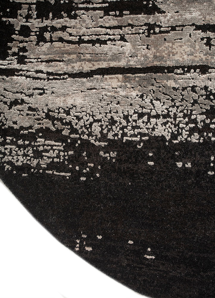 entropy grey and black wool and bamboo silk hand knotted Rug - Corner