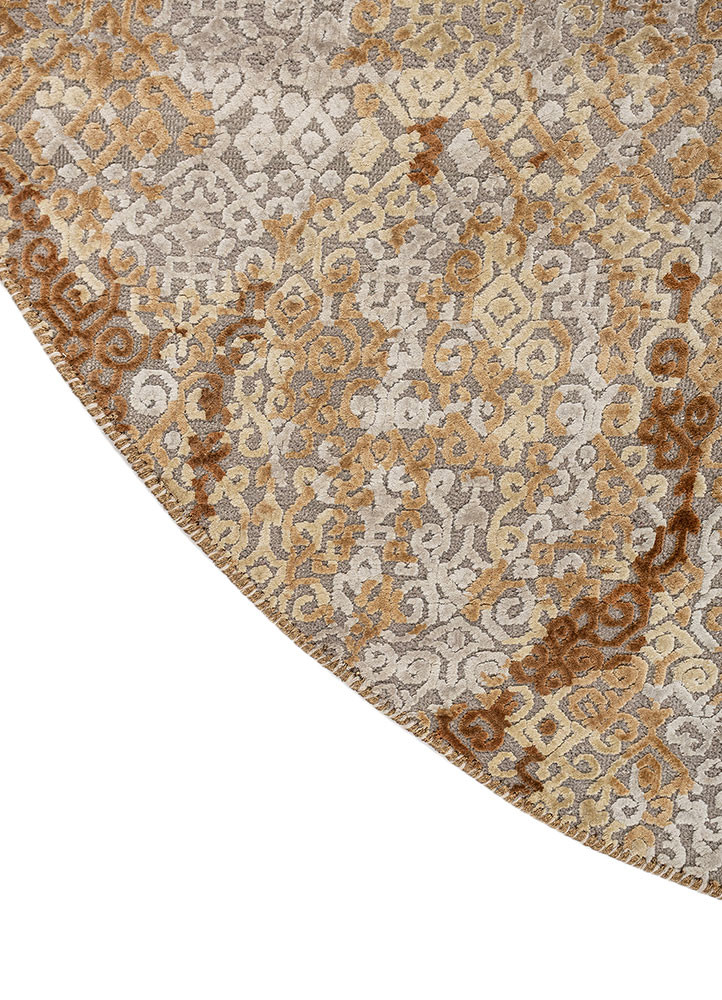 pansy beige and brown wool and silk hand knotted Rug - Corner
