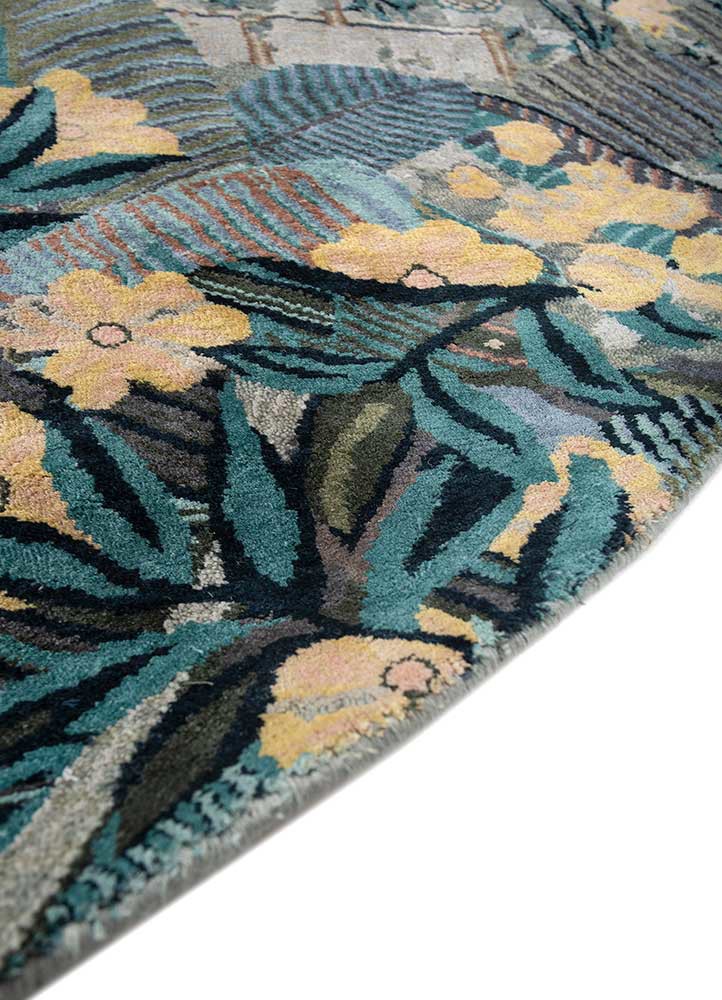 inde rose blue wool and silk hand knotted Rug - Corner inde rose blue wool and silk hand knotted Rug - Corner