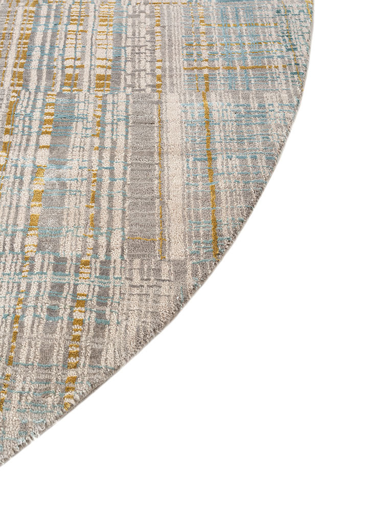 unstring by kavi grey and black wool and bamboo silk hand knotted Rug - Corner