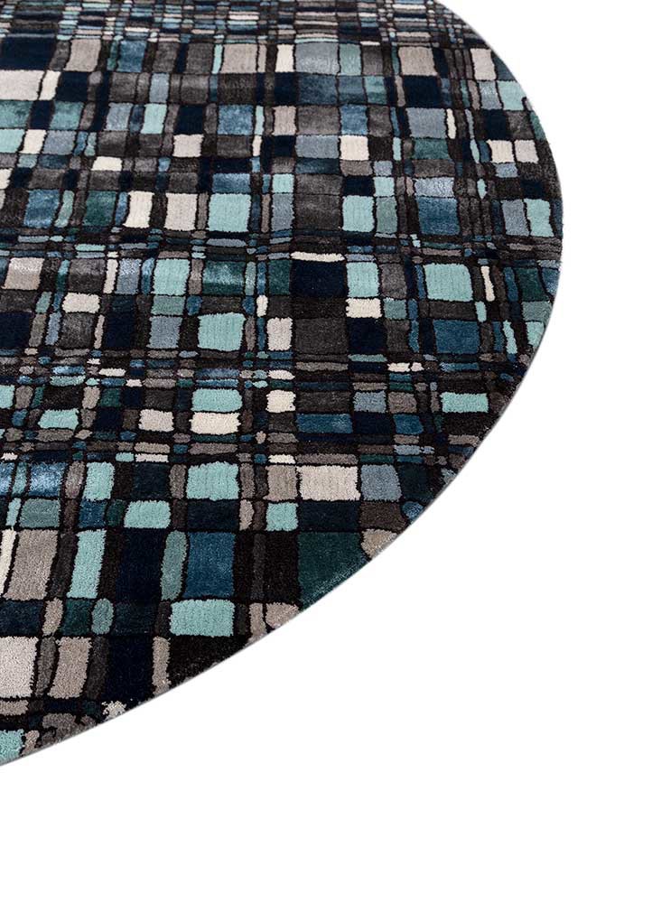 linear blue wool and viscose hand tufted Rug - Corner