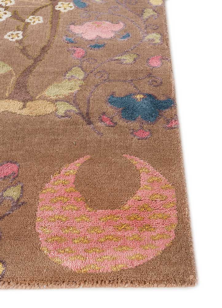 majnun beige and brown wool and silk hand knotted Rug - Corner