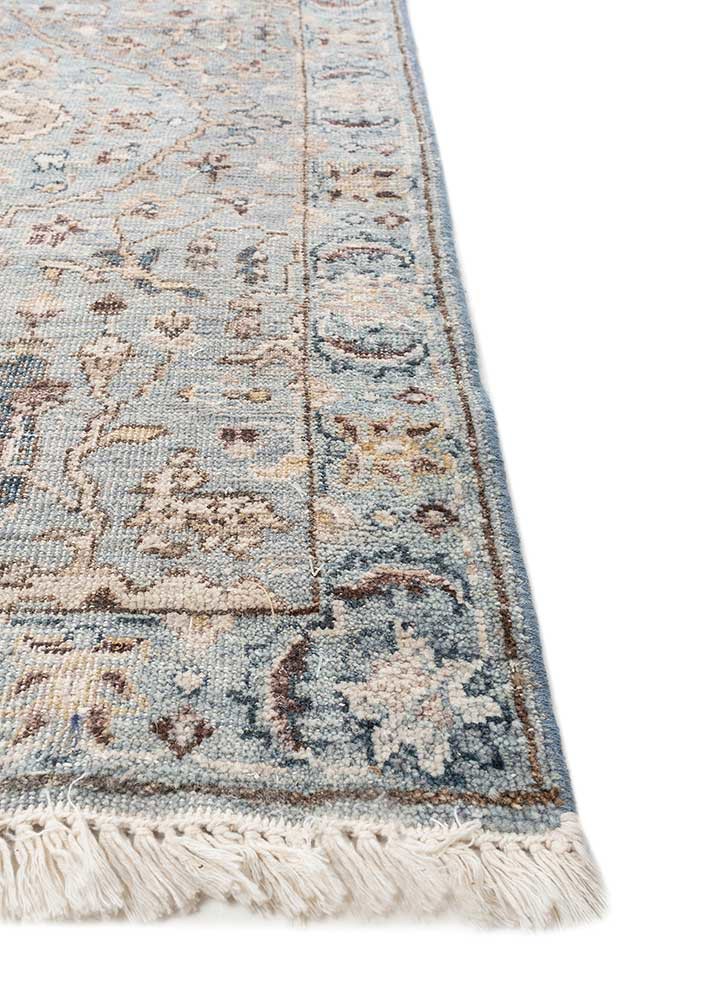 someplace in time blue afghan wool hand knotted Rug - Corner