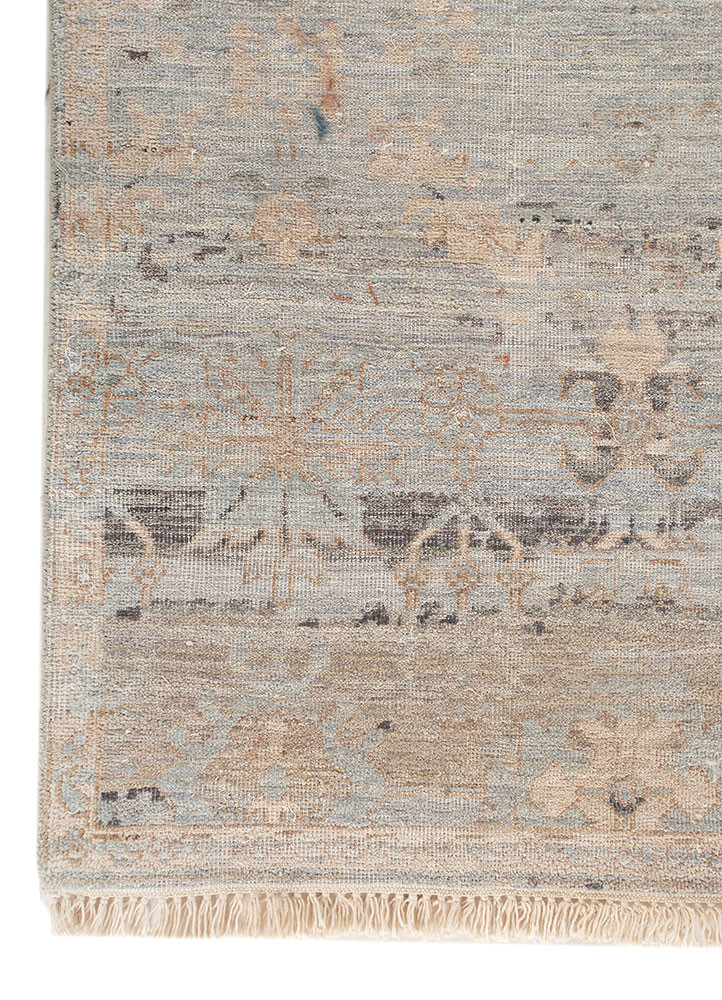 someplace in time blue wool hand knotted Rug - Corner