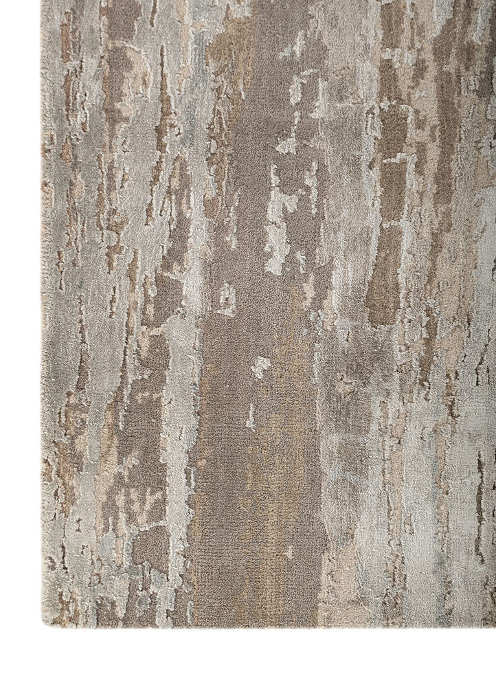 chaos theory by kavi ivory wool and bamboo silk hand knotted Rug - Corner