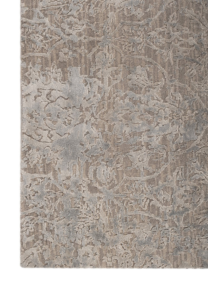 chaos theory by kavi grey and black wool and bamboo silk hand knotted Rug - Corner