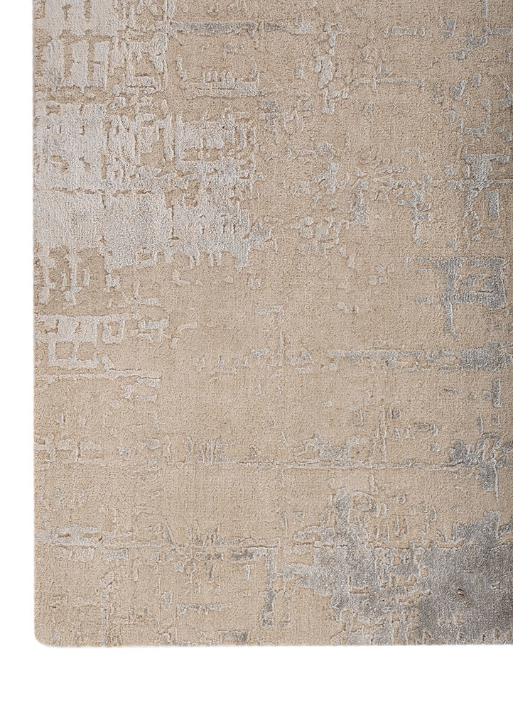 chaos theory by kavi ivory wool and bamboo silk hand knotted Rug - Corner