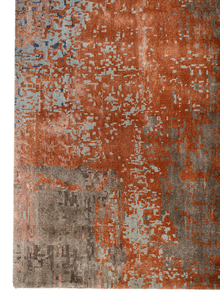 chaos theory by kavi blue wool and bamboo silk hand knotted Rug - Corner