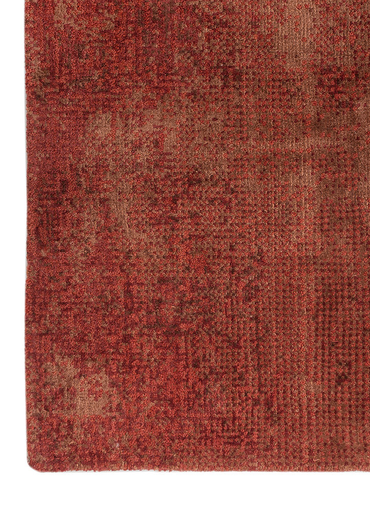 afterglow by kavi red and orange wool and bamboo silk hand knotted Rug - Corner