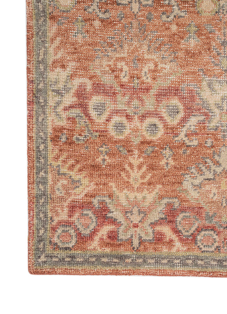 erbe red and orange wool hand knotted Rug - Corner