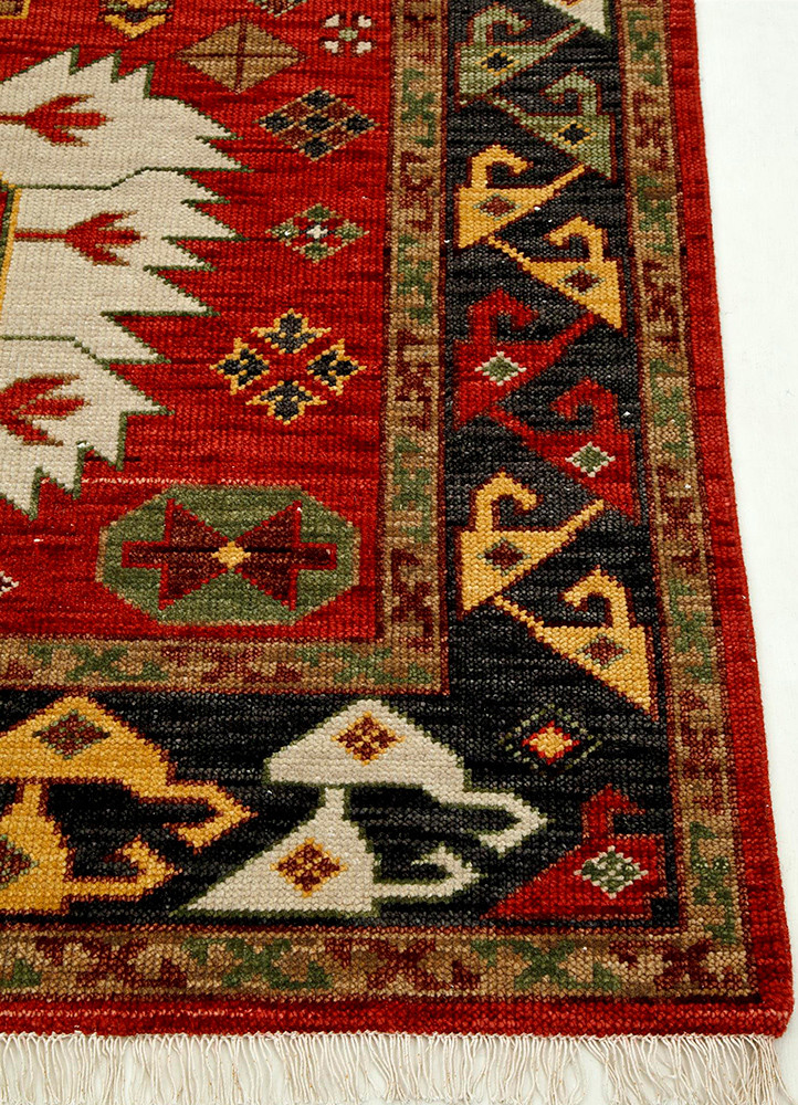savana red and orange wool hand knotted Rug - Corner savana red and orange wool hand knotted Rug - Corner