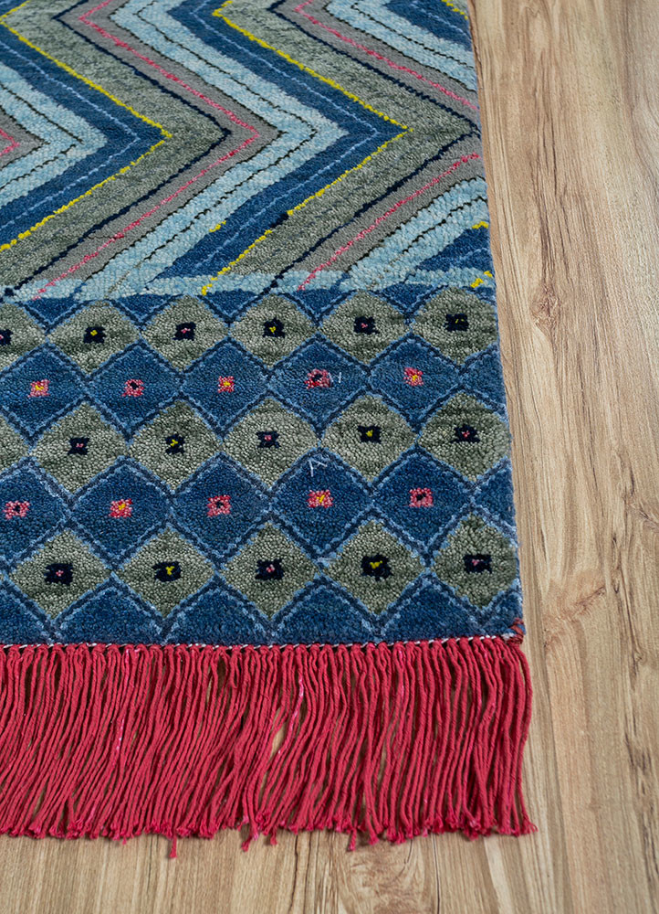 manchaha blue wool and bamboo silk hand knotted Rug - Corner manchaha blue wool and bamboo silk hand knotted Rug - Corner