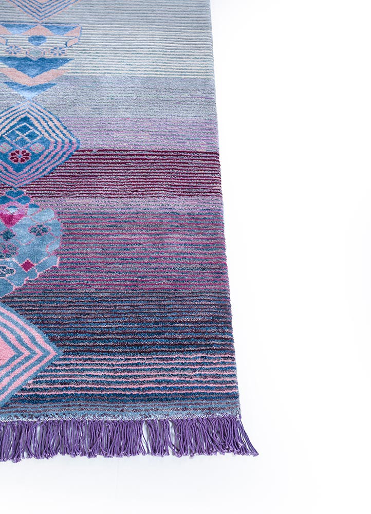 manchaha pink and purple wool and bamboo silk hand knotted Rug - Corner manchaha pink and purple wool and bamboo silk hand knotted Rug - Corner