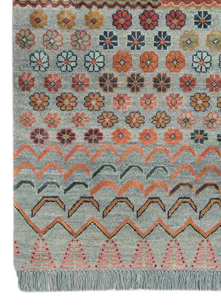 manchaha blue wool and bamboo silk hand knotted Rug - Corner manchaha blue wool and bamboo silk hand knotted Rug - Corner