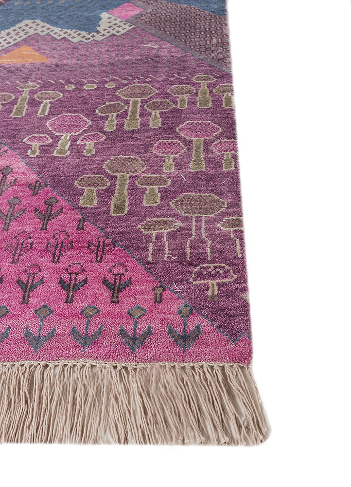 manchaha pink and purple wool and bamboo silk hand knotted Rug - Corner manchaha pink and purple wool and bamboo silk hand knotted Rug - Corner