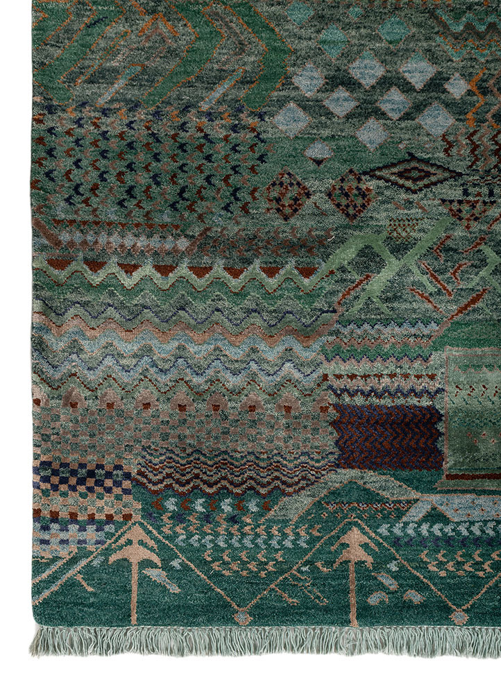 manchaha green wool and bamboo silk hand knotted Rug - Corner manchaha green wool and bamboo silk hand knotted Rug - Corner