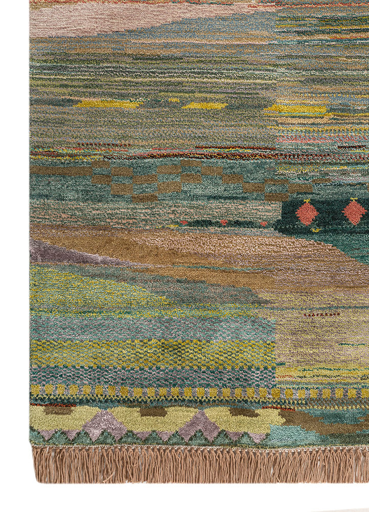 manchaha green wool and bamboo silk hand knotted Rug - Corner manchaha green wool and bamboo silk hand knotted Rug - Corner