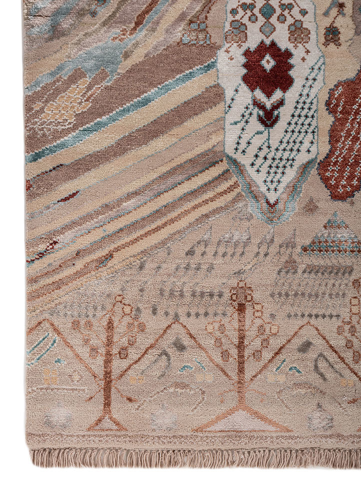 manchaha red and orange wool and bamboo silk hand knotted Rug - Corner