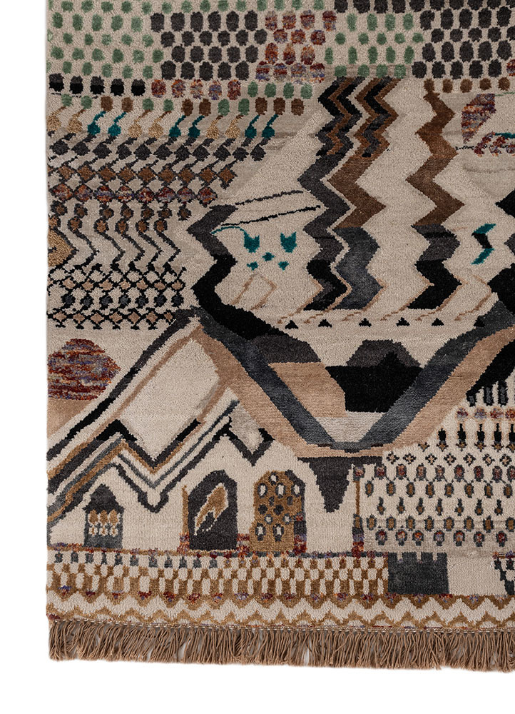 manchaha ivory wool and bamboo silk hand knotted Rug - Corner manchaha ivory wool and bamboo silk hand knotted Rug - Corner