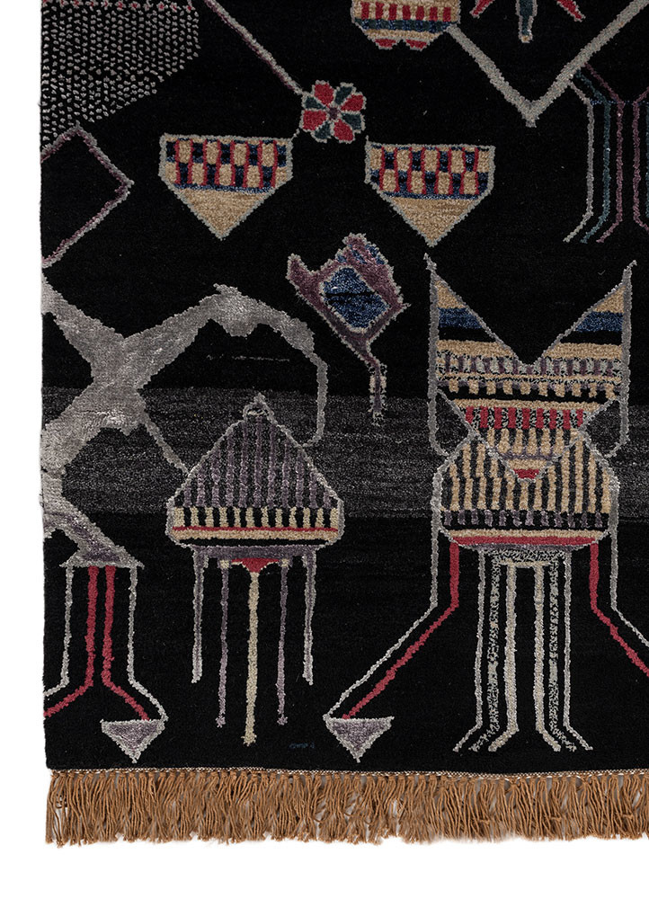 manchaha grey and black wool and bamboo silk hand knotted Rug - Corner
