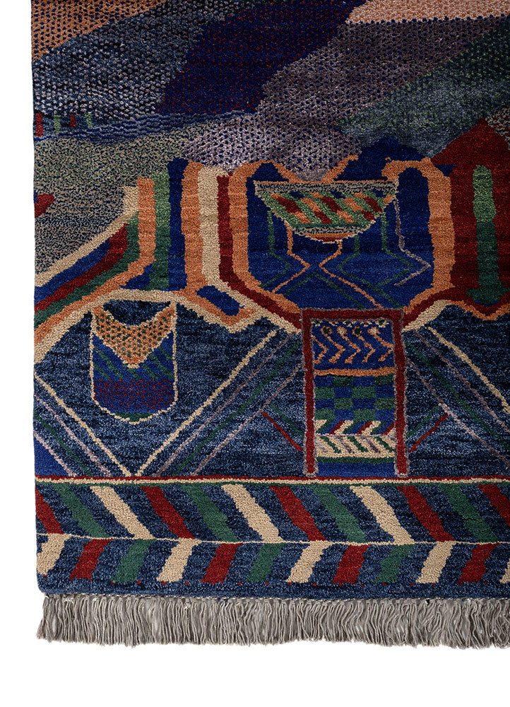 manchaha blue wool and bamboo silk hand knotted Rug - Corner