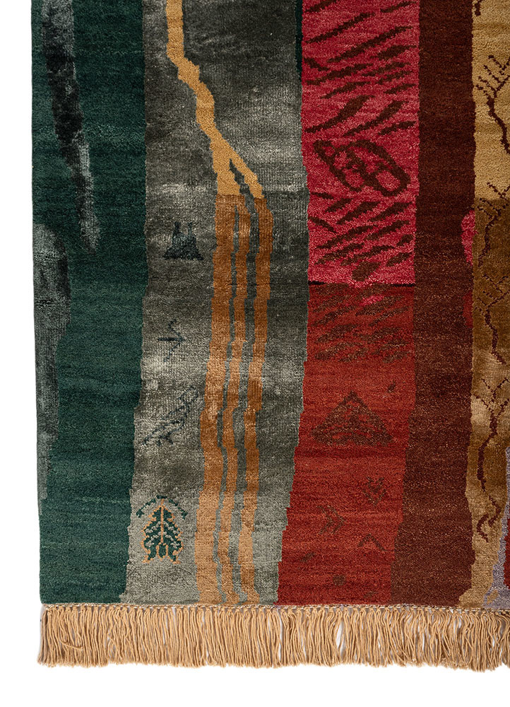 manchaha red and orange wool and bamboo silk hand knotted Rug - Corner manchaha red and orange wool and bamboo silk hand knotted Rug - Corner