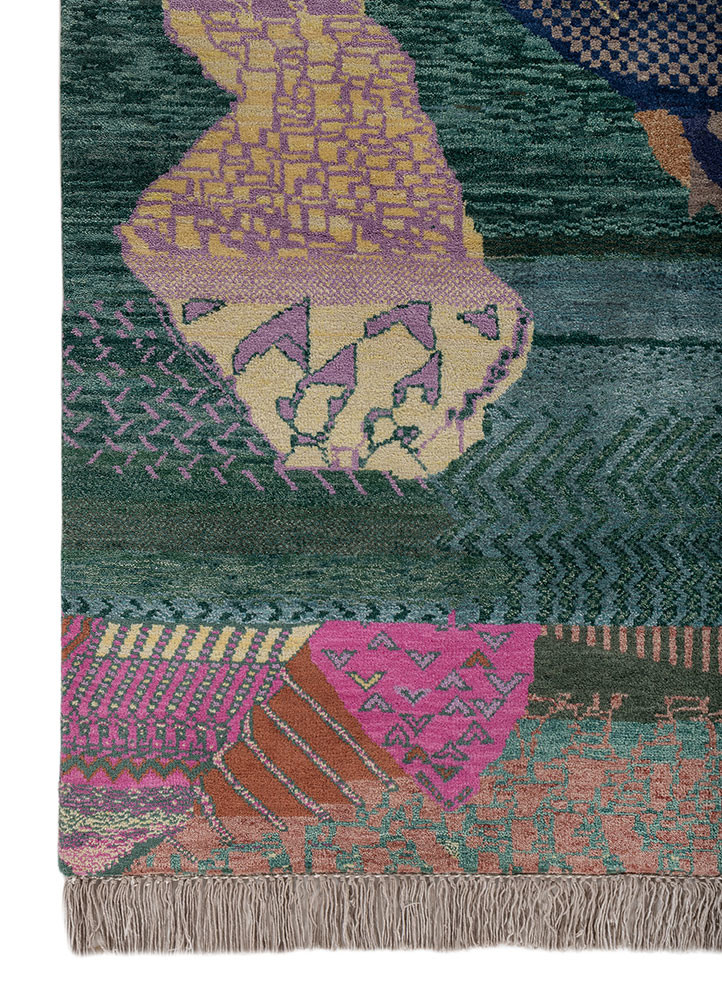 manchaha gold wool and bamboo silk hand knotted Rug - Corner