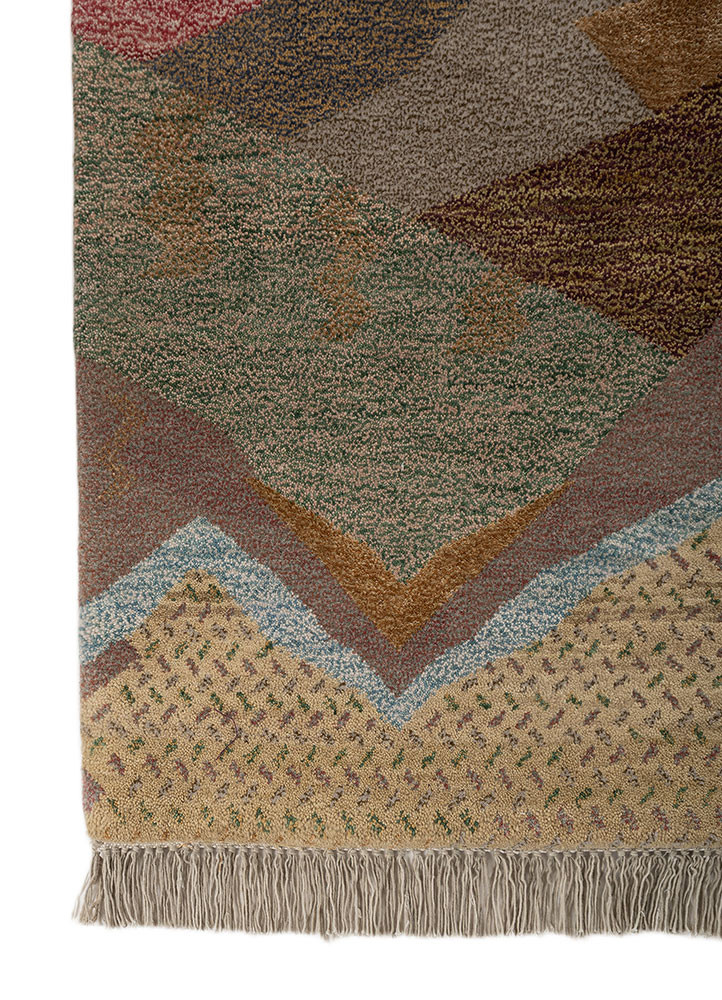 manchaha red and orange wool and bamboo silk hand knotted Rug - Corner