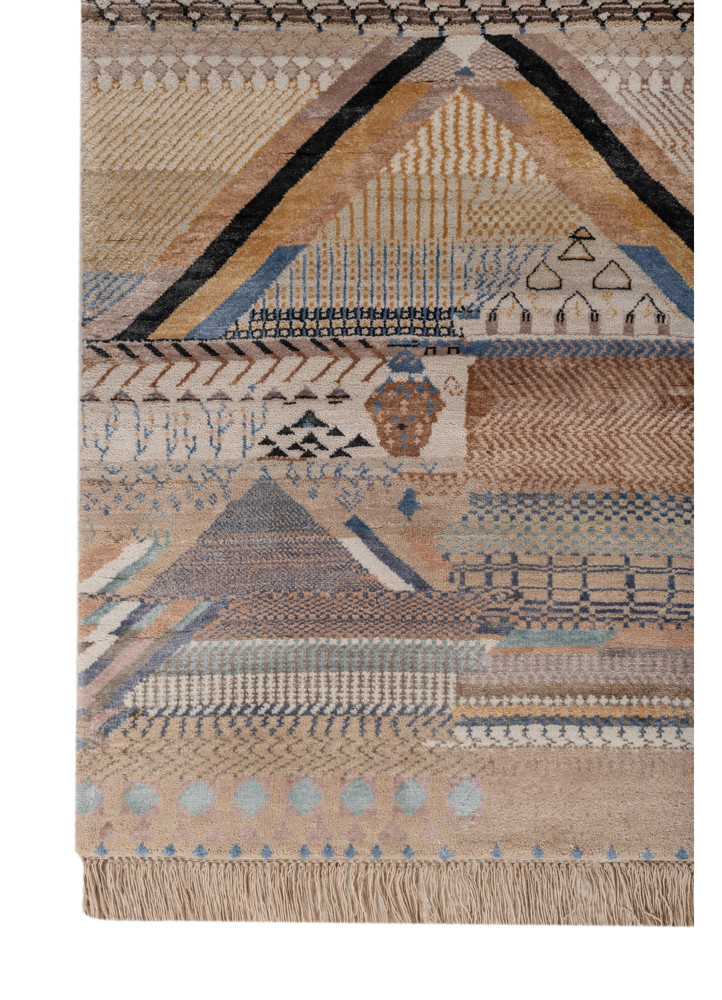 manchaha beige and brown wool and bamboo silk hand knotted Rug - Corner