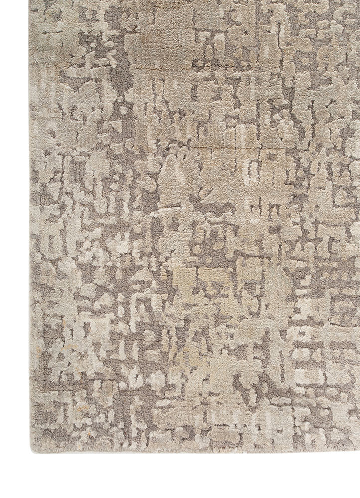 entropy grey and black wool and bamboo silk hand knotted Rug - Corner