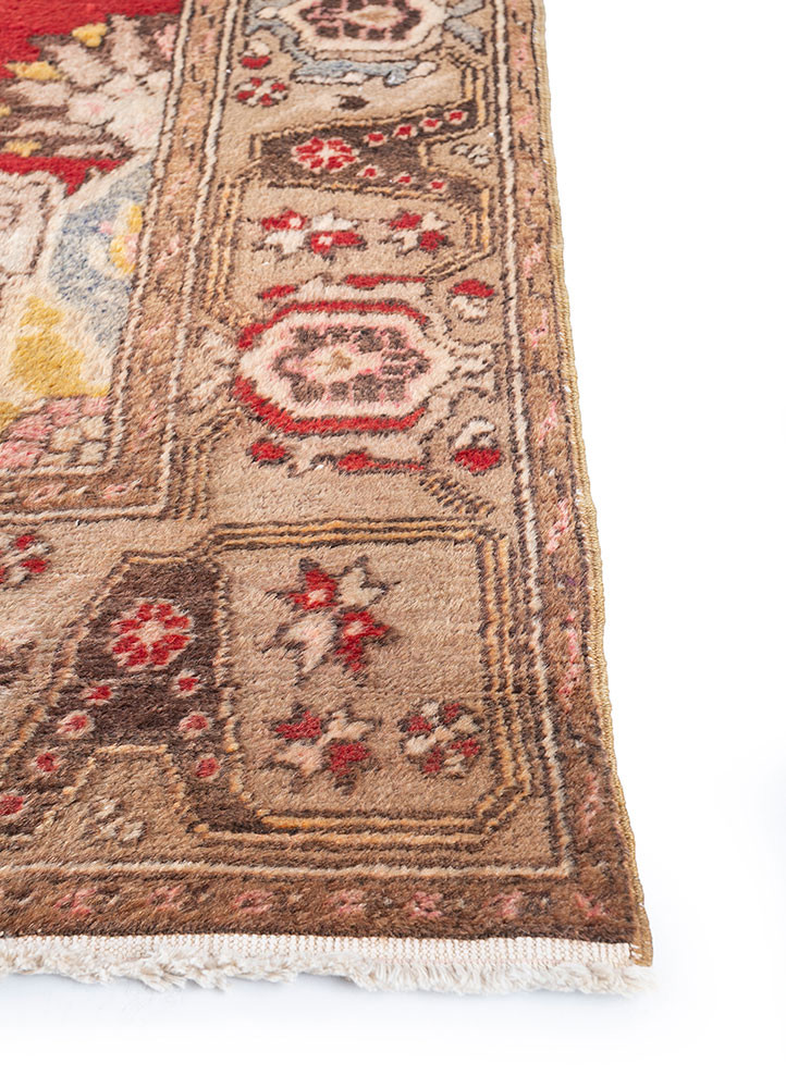 nuray red and orange wool hand knotted Rug - Corner