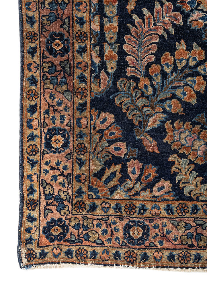 aalam blue wool hand knotted Rug - Corner