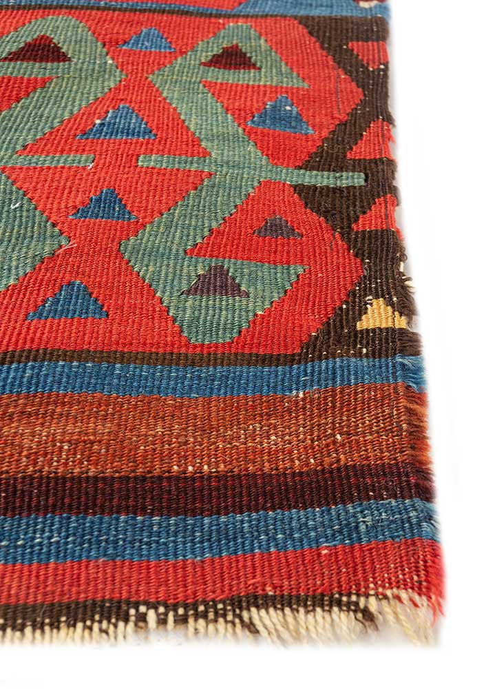 nayaab red and orange wool flat weaves Rug - Corner