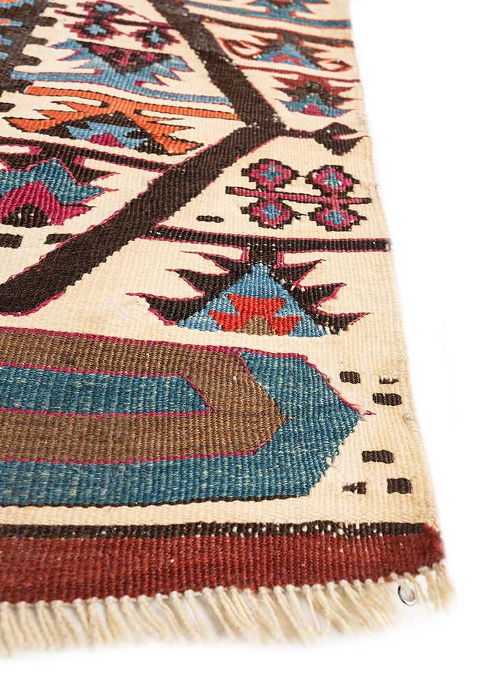 nayaab pink and purple wool flat weaves Rug - Corner