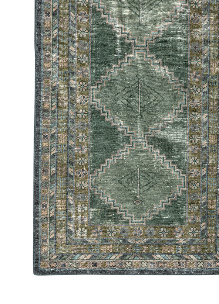erbe green wool hand knotted Rug - Corner erbe green wool hand knotted Rug - Corner