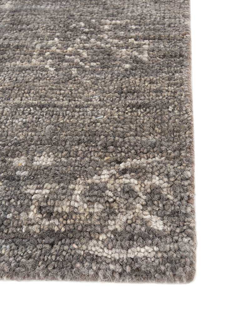 thyme grey and black wool hand knotted Rug - Corner