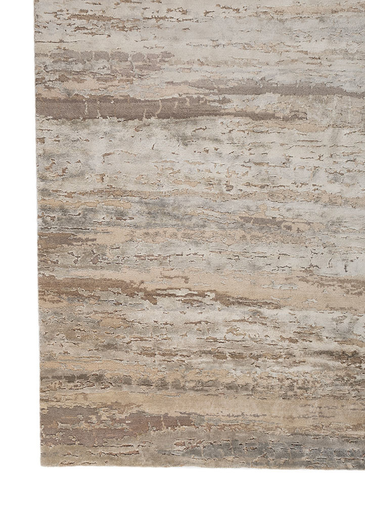 chaos theory by kavi ivory wool and bamboo silk hand knotted Rug - Corner