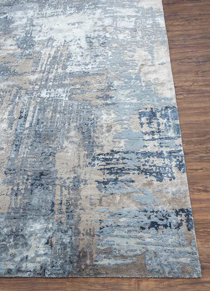project error by kavi blue wool and bamboo silk hand knotted Rug - Corner project error by kavi blue wool and bamboo silk hand knotted Rug - Corner