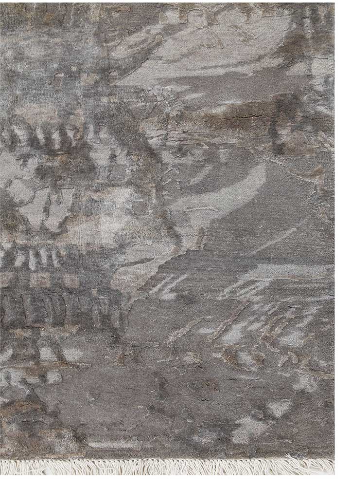 pansy grey and black wool and silk hand knotted Rug - Corner pansy grey and black wool and silk hand knotted Rug - Corner
