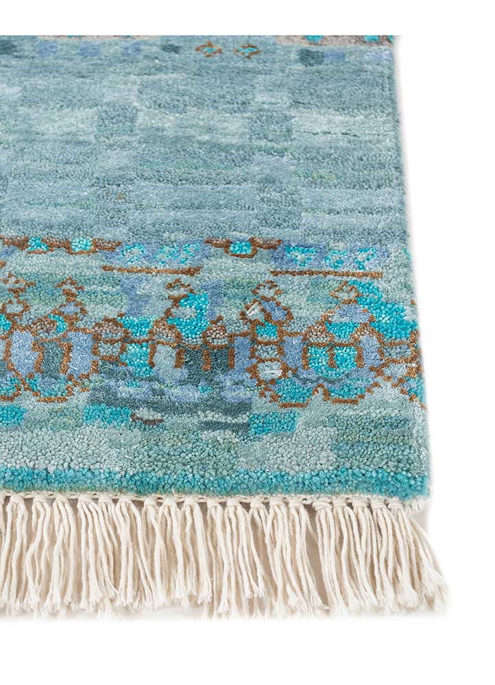 manchaha blue wool and bamboo silk hand knotted Rug - Corner manchaha blue wool and bamboo silk hand knotted Rug - Corner