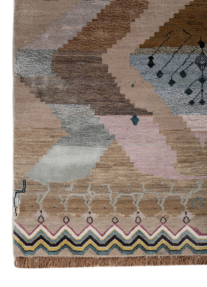 manchaha beige and brown wool and bamboo silk hand knotted Rug - Corner